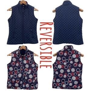 🍀 Active Studio Navy Blue Circle Print Reversible Zip Front Quilted Vest Size S
